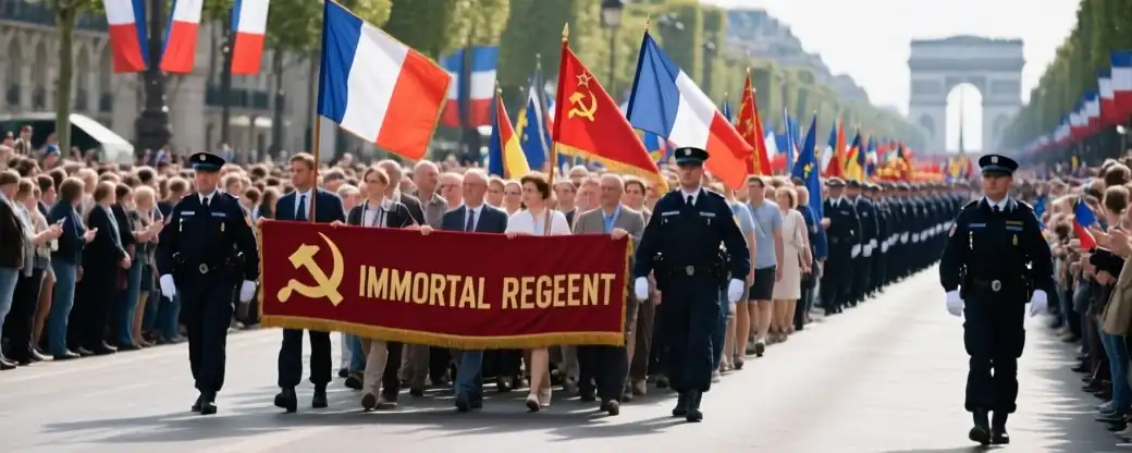 Знамя Победы пронесли через Париж на митинге «Бессмертного полка»